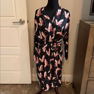 MNG Suit Black Wrap Dress with Dusty Rose Bird Print